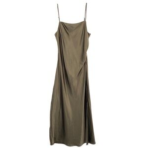 Molly Green Satin Ruched Slip Dress Maxi